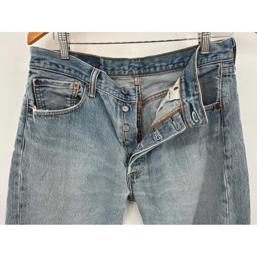 Levis 501XX Mens 34x30 Jeans Y2K  Light Distressed Blue Workwear Faded Denim